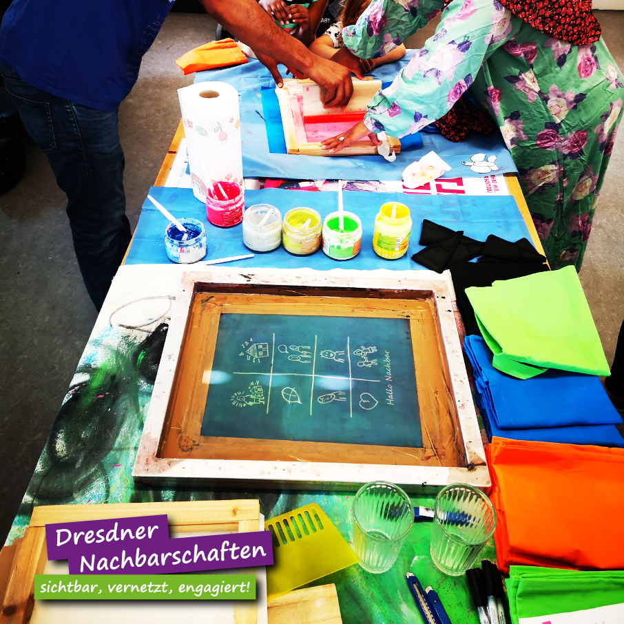 Screen printing workshop as guest at summer café in Prohlis